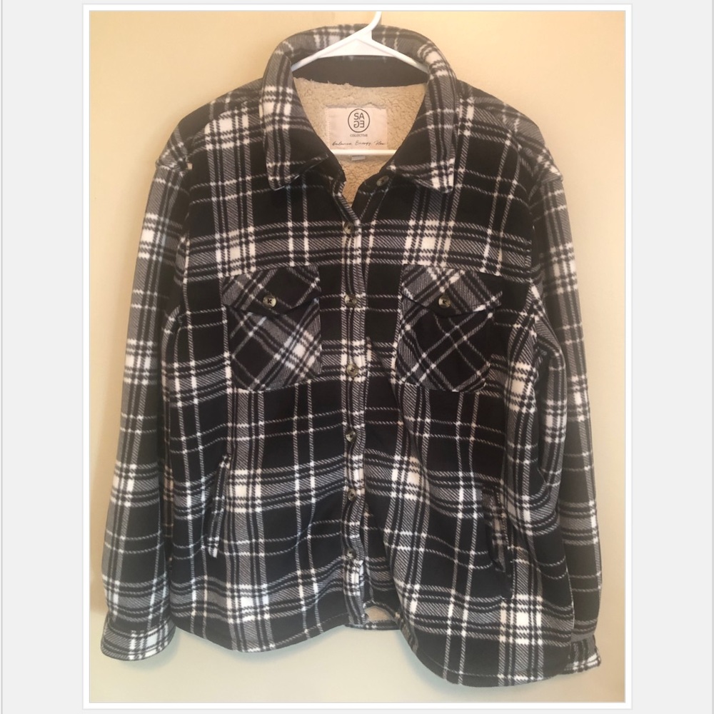 Flannel Shacket (jacket) black and white plaid with Sherpa inside. Size XL.